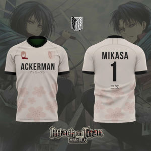 Bandai | 2026 Bandai Attack on Titan Anime MIKASA ACKERMAN NO.1 3D Print Football Jersey for Mens Tshirt Summer Sports Casual Tees Kids