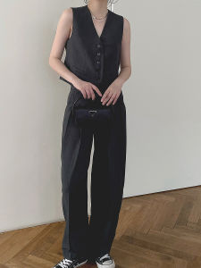 Vintage High Waist Casual Pants And Vest Set for Women Spring Season Polyester Fabric 3D Stereo Pattern Old Money Style