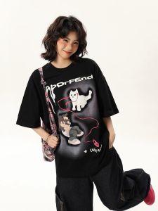 T-Shirt Wanita Lengan Pendek Motif Kartun Original & Huruf Keren - Katun Premium Sensasi Es 2025 Desain Streetwear Amerika Oversize Slim Fit
