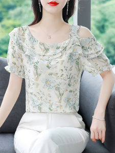 DAIXIANGFEIZI | Áo Chiffon Hoa Văn Cho Mẹ Áo Ngắn Tay Nhẹ Nhàng