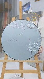 Tranh hình tròn treo tường VTC Cành hoa đào trắng và đàn chim 1235410 tặng đinh 3 chân treo tranh