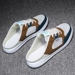 Mens Summer Breathable Mesh Slip-On Slippers Casual Sporty Half Slippers Large Size 46-48 Easy Wear Lazy Net Shoes