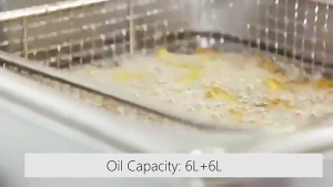 220V Electric Deep Fryer Stainless Steel Double-Cylinder Thickened Frying Machine with Lid 2 Filter Baskets for Home & Commercial Use