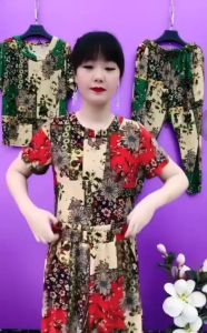 Đồ bộ nữ trung niên cho mẹ bộ thun trung niên nữ họa tiết hoa văn quần dài Tấc ống vừa- ST38