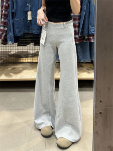 Casual Grey Sports Pants Low Waist Extended Length Womens Fashion Spring Autumn New Style Slimming Flared Leggings