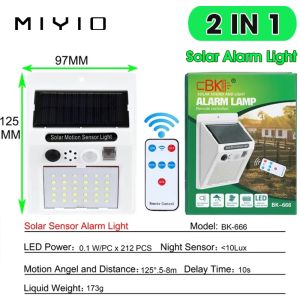 MIYIO 30LED Solar Light Waterproof Motion Sensor Solar Street Light Solar Security Warning Lamp with Remote for Garden Houses