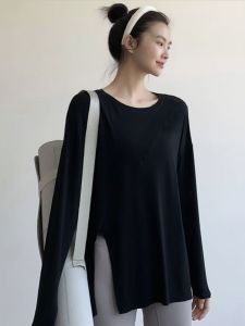 Lightweight Mid Length Long Length Loose Slim Looking Thigh-Length Sports Running Yoga Clothes Tops Female Spring & Fall Fitness T-shirt Quick Drying Clothes