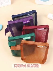 [SG Seller]Multi Purpose Portable Mini Transparent Nylon Mesh Bag Earphone Data Wire Coin Purse Lipstick Keys Vintage