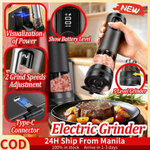 Automatic Pepper Grinder With Battery Display Rechargeable Base Kitchen Electric Pepper Grinder With 5 Level Adjustable Coarseness Electric Salt And Pepper Grinder Set For Party Home Restaurant