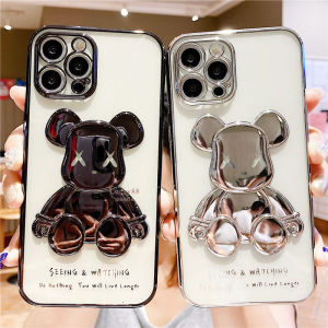 3D Soft Case Beruang Timbul for iPhone 13 Pro / 13 Pro Max /14/14 Pro / 14 Pro Max 11 12 Pro Max Bening Transparant Casing Bear Warna Gold Pink Purple Blue Black Silver Tahan Guncangan dan Anti Jatuh Bahan Silikon Lembut Softcase Karet Pelindung Handphone