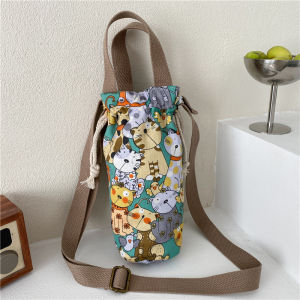 กระเป๋าผ้าใบแบบสะพายข้างขนาดใหญ่พร้อมสายรัดแบบผูกสำหรับใช้ดื่มน้ำ กระเป๋าสะพายข้างแบบลำลองสำหรับวัยรุ่น