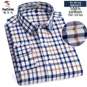 Tucano | Áo Sơ Mi Cổ Trụ Dài Tay Cotton Sọc Caro Đỏ
