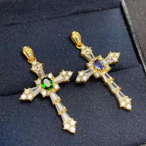 สร้อยคอหรูดิออพไซด์จี้ S925เงินแทนซาไนท์ธรรมชาติโครเมี่ยมพร้อมใบรับรองใหม่