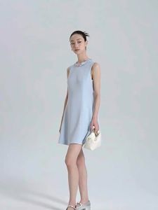 FAMANXUAN | Elegant Blue Bow Crystal Dress