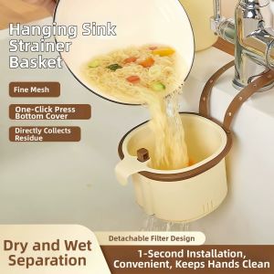 Hanging Sink Strainer Basket with Fine Mesh Filter for Kitchen Sink Drainage and Food Waste Separation Easy Install and Clean Dish Rack Organizer for Small Kitchens