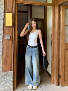 NIHAOKANONG | Quần Jeans Xòe Phong Cách Retro Đã Qua Rửa