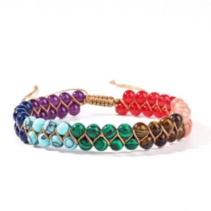 Vòng Đeo Mắt Cá Chân Tết Hai Lớp Dành Cho Nữ 7 Luân Xa Phong Cách Boho Màu Ngọc Lam Đen Xanh Lá Đỏ Phụ Kiện Mùa Hè Đi Biển
