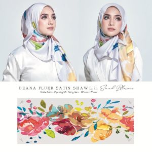 Deana Fleur Satin Shawl - Long Shawl / Muslimah Shawl / Tudung Panjang / Muslimah Scarves / Satin Shawl / Long Hijab / Rectangle Shawl