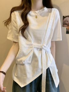 Áo Thun Nữ Tay Ngắn Thiết Kế Nhỏ Gọn Không Đối Xứng Mùa Hè Giảm Giá Lớn Cỡ Lớn Thường Ngày Màu Trơn Polyester