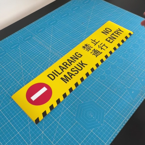 No Entry. Dilarang Masuk. 禁止通行. Sticker Sign Label Signage Hazard Safety Stripes. Do Not Enter. No Unauthorised Entry.