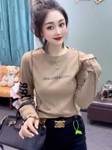 Slim Fit Long Sleeve round Neck Letter Print T-Shirt Womens Base Layer Shirt Street Style Spring Fashion Casual Cotton Top