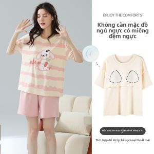 Bộ đồ ngủ nữ MiiOW bằng cotton có đệm ngực quần short thoải mái - mùa hè 2025