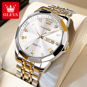 OLEVS watch for men waterproof sale original  branded 2023 fashion luxury double calendar cluminous display prismati  diamond dial stainless steel mens watch