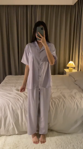 Baju Tidur Piyama Wanita Satin Premium Lengan Pendek Polos Minimalis Korea Style