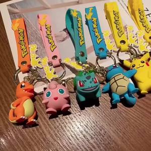 Takara Tomy | Pokemon Keychain Pikachu Anime Action Figure Toy Kawaii Cartoon Fashion Charmander Psyduck Doll Keyring Car Bag Widget Kid Gift