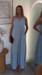 Guobioziy Womens Dress 2026 Summer New Light Blue Sleeveless Loose Romantic Maxi Dress Beach Vacation Elegant and Stylish