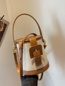 Retro Color Block Fashionable Small Bucket Bag Womens New Casual Crossbody Bag Summer Trend Handbag Soft PU Magnetic Buckle