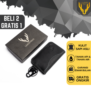 Dompet STNK Mobil Kulit Sapi Leaderbag Terbaru Warna Hitam Waterproof Atau Gantungan Kunci Kendaraan Motor Premium Multifungi PABLO V1