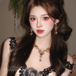 Luxurious Blue Diamond Embedded Necklace Earring Set Womens Zircon Waterdrop High-End Evening Dress Exaggerated Accessories Choker Earrings