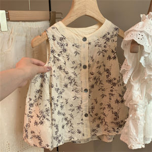 Áo Sơ Mi Không Tay Họa Tiết Hoa Cổ Điển Mới Cho Bé Gái Quần Legging Rộng Bộ Đồ Trẻ Em Mùa Hè Mới Về Áo Sơ Mi Búp Bê Cho Bé Gái