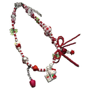 สร้อยคอ HelloKitty ทรงหัวใจสีสันสดใส สำหรับผู้หญิง ดีไซน์เก๋ไก๋ หรูหรา ประดับด้วยลูกปัดหลากสีสัน พร้อมโบว์ผูกเชือกน่ารัก