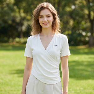 Slim Pleated V-Neck Solid Short Sleeve T-Shirt