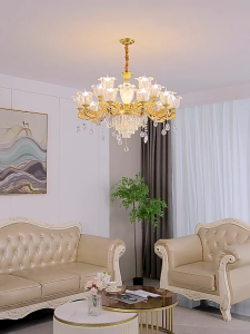【10 year warranty】Luxury European Crystal Chandelier FlowerShape Ceiling Light Modern Minimalist GoldPendant Lamp for Living Room Hall Villa Home Decor