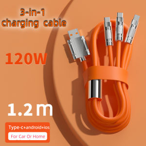 3 in 1 120W Fast Cable USB Charging Cord Liquid Silicone Universal Cable