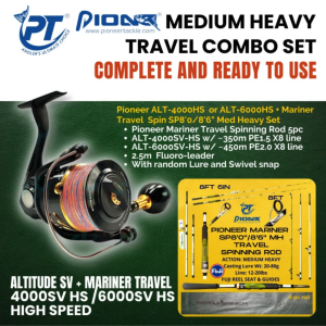 Pioneer Altitude ALT-4000HS ALT-6000HS and Mariner Travel Spinning Rod SP80 / 86" Medium Heavy Spin Combo Set