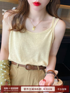 Light Yellow Cotton Linen Strap Vest Women Inner Wear Summer New Loose Large Size Belly Cover Outdoor Wear Base Shirt