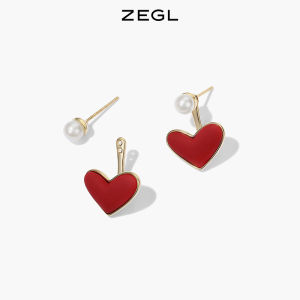 ต่างหูรูปหัวใจสีแดงประดับมุกเทียมสุดหรูสำหรับผู้หญิง เครื่องประดับแฟชั่นสไตล์เกาหลี เครื่องประดับผมอเนกประสงค์สำหรับฤดูใบไม้ผลิและฤดูร้อน