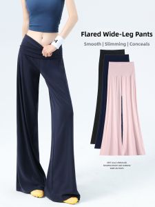 Dark Blue Wide-leg Flared Pants for Women Summer Lightweight