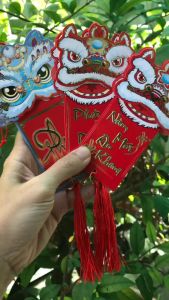 Liễng trang trí tết treo cây mai  cây đào tua rua lân thần tài trang trí giỏ quà