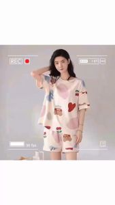 ชุดนอน ชุดนอนคอกลม ชุดนอนลายการ์ตูน ชุดนอนสตรี แขนขาสั้นผ้าคอตตอนผ้านิ่มใส่สบายลวดลายสวยใส่นอนได้สบายมาก