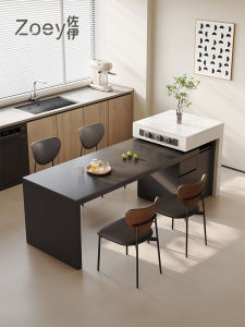 Italian Minimalist Rock Plate Island Table Dining Kitchen Countertop Extendable Modern Simple Black White Central Island Table