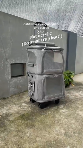[Ready Stock] Double-Decker 4-in-1 Pet Trolley Backpack for Cats Dogs: Carrier Rolling Car Seat