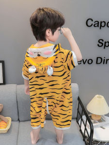 Childrens Pure Cotton Tiger Pajamas Short Sleeve Onesie Thin Summer Home Clothes Cute Boys Clothes Cartoon Animal Baby
