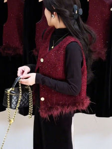 YUFUQING | Spring 2025 Womens Red Patchwork Vest Jacket High-End Feel Small Size Polyester Fiber Long Sleeve Cardigan For All Body Types