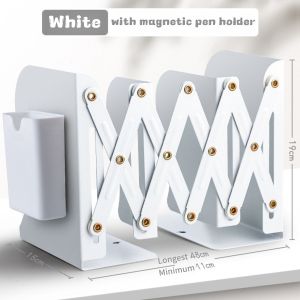 Telescopic Bookshelf Desktop Bookend with Pen Holder Multi Compartments Expanded Book Stand 11-50cm
