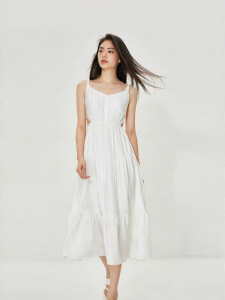 ONLY | Elegant French High-waisted Black-white Long Dress